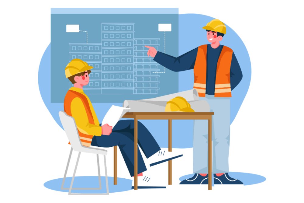 Construction contractors reviewing plans